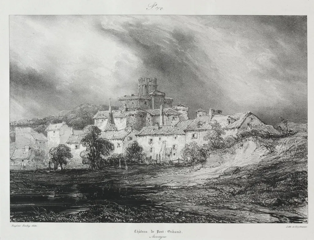 Voyages pittoresques et romantiques dans l'ancienne France, Auvergne:  Château de Pont-Gibaud, by Eugène Isabey, 1830