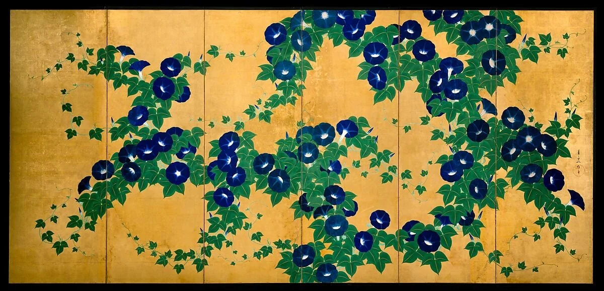 朝顔図屏風|Morning Glories, detail