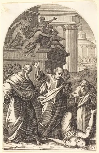 Sapphira Punished by Death, by Jacques Callot, ink, 1610