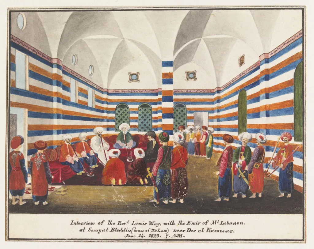 Interview of the Revd. Lewis Way, with the Emir of Mt. Lebanon, by Albert Way, watercolor, 1823