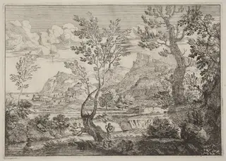 A Waterfall, by Crescenzio Onofri, ink, 1696