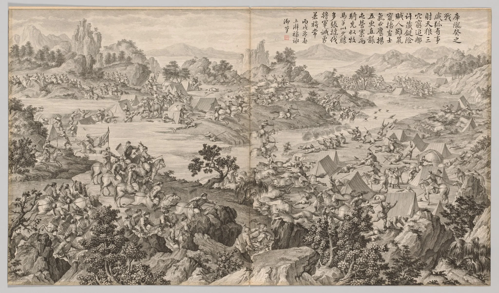 Battle of Kulongkui: from Battle Scenes of the Quelling of Rebellions in the Western Regions, with Imperial Poems, detail