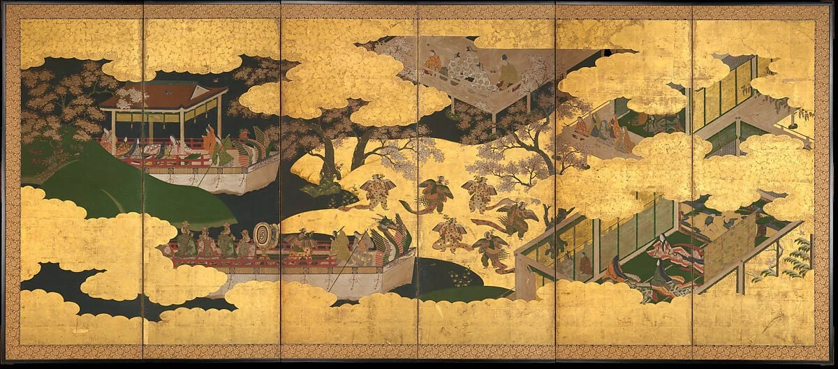 源氏物語図屏風 (胡蝶)|“Butterflies”, detail
