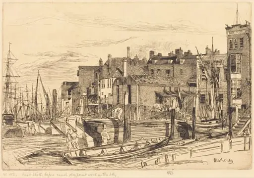 Thames Police, by James McNeill Whistler, ink, 1859