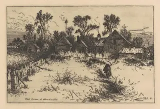 Old Houses at Stroudwater, by C. F. Kimball, ink, 1880