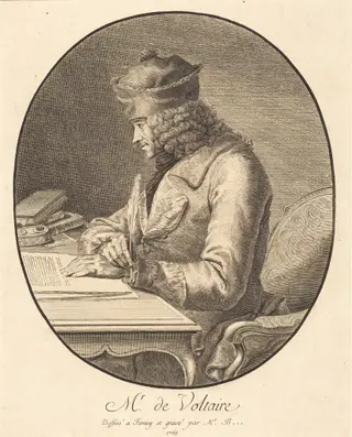 Mr. de Voltaire, by Stanislas Jean Boufflers, ink, 1765