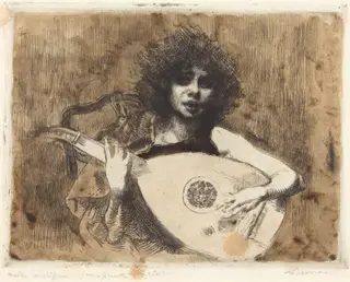 The Lute Player (La joueuse de luth), by Albert Besnard, ink, 1922