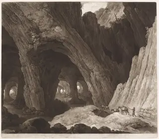 Travelers Resting in Gigantic Caverns, by Johann Peter Pichler, ink, 1800