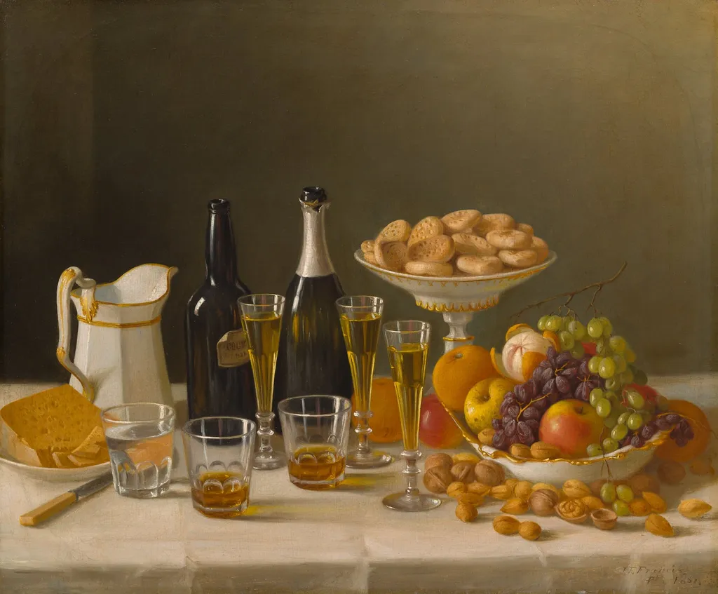 Wine, Cheese, and Fruit, by John F. Francis, oil, 1857