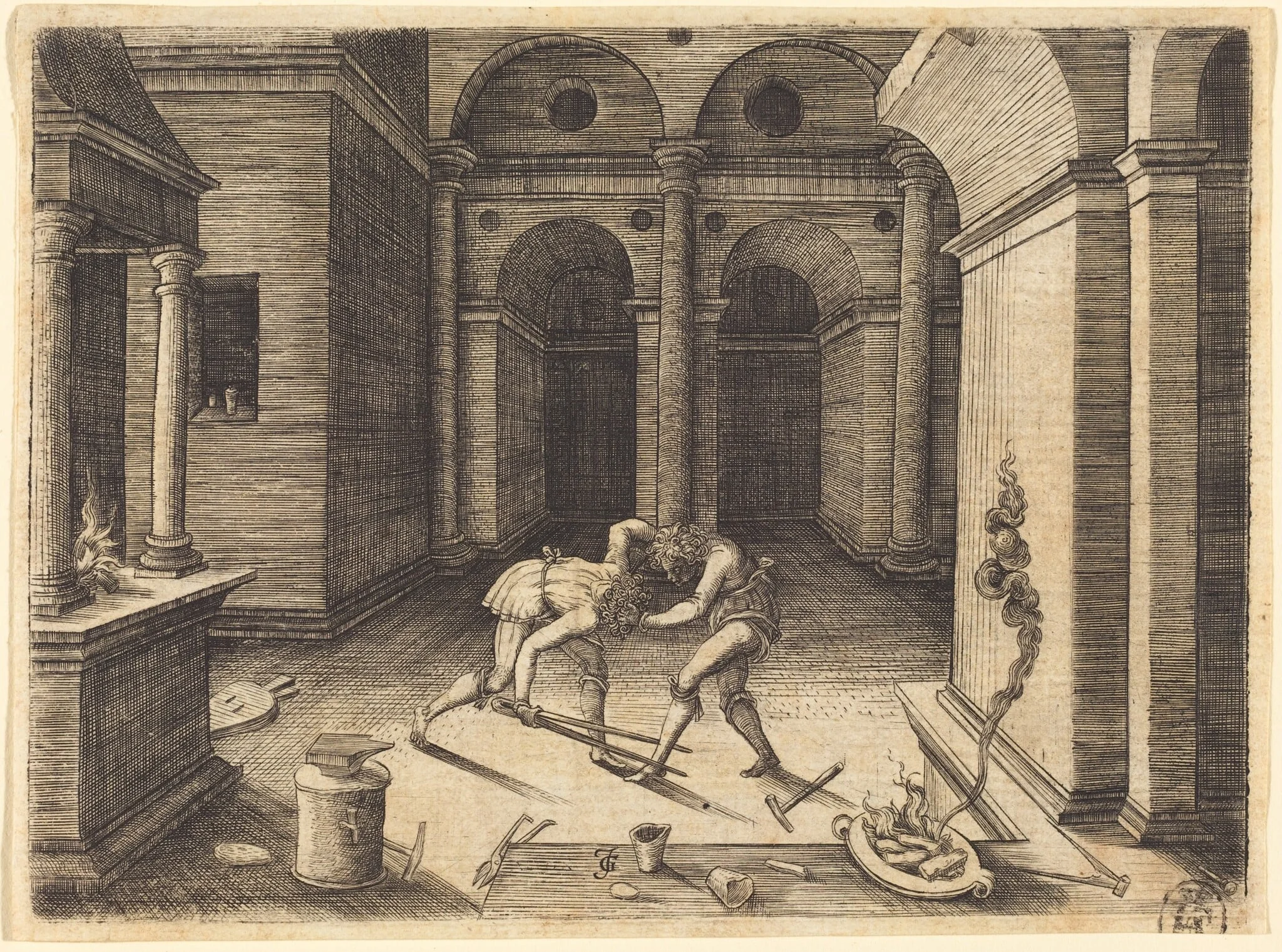 Two Apprentices Fighting, detail