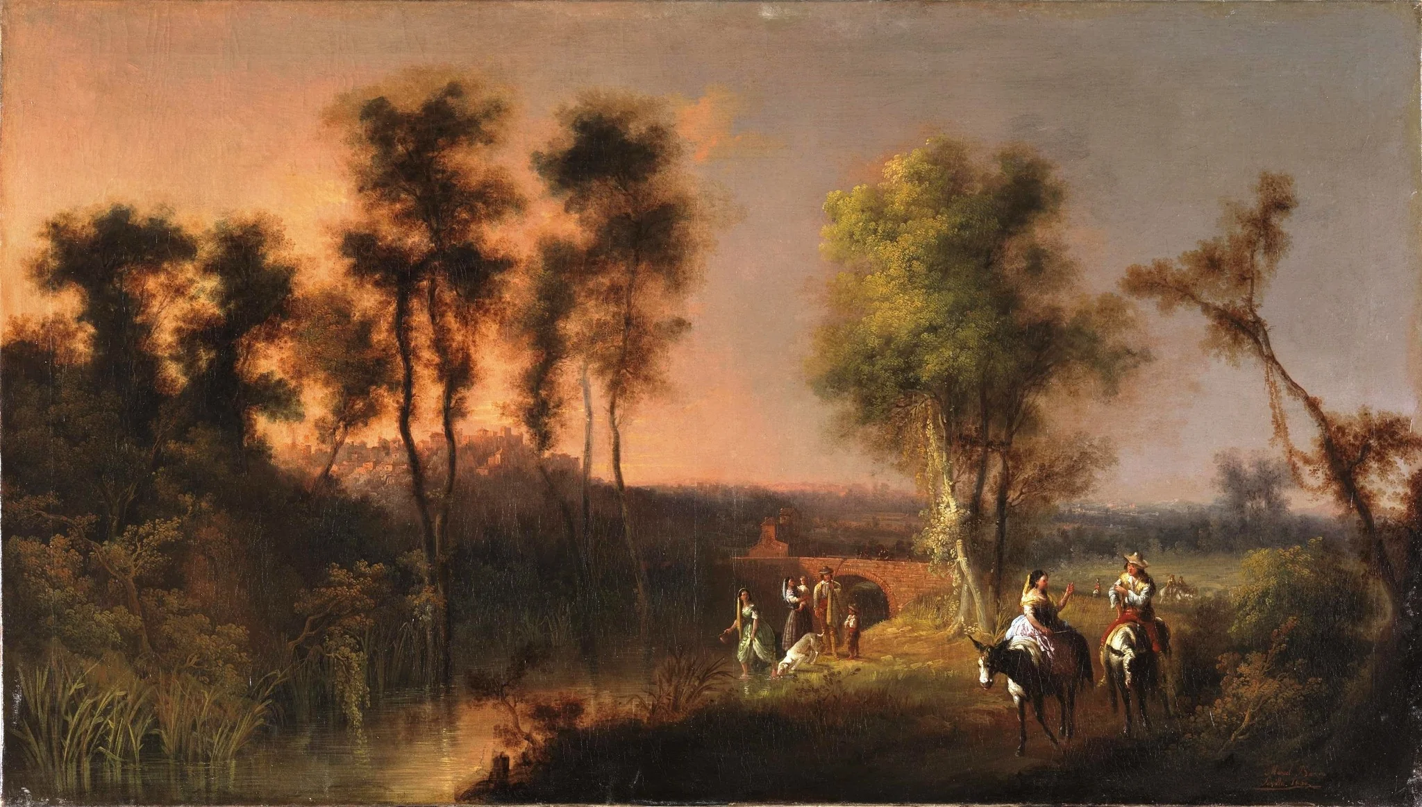 Paisaje fluvial con figuras, detail