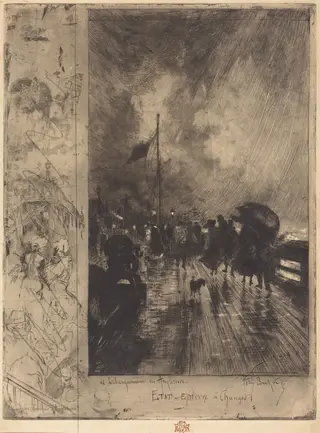 Un Débarquement en Angleterre (Landing in England), by Félix-Hilaire Buhot, graphite, 1879