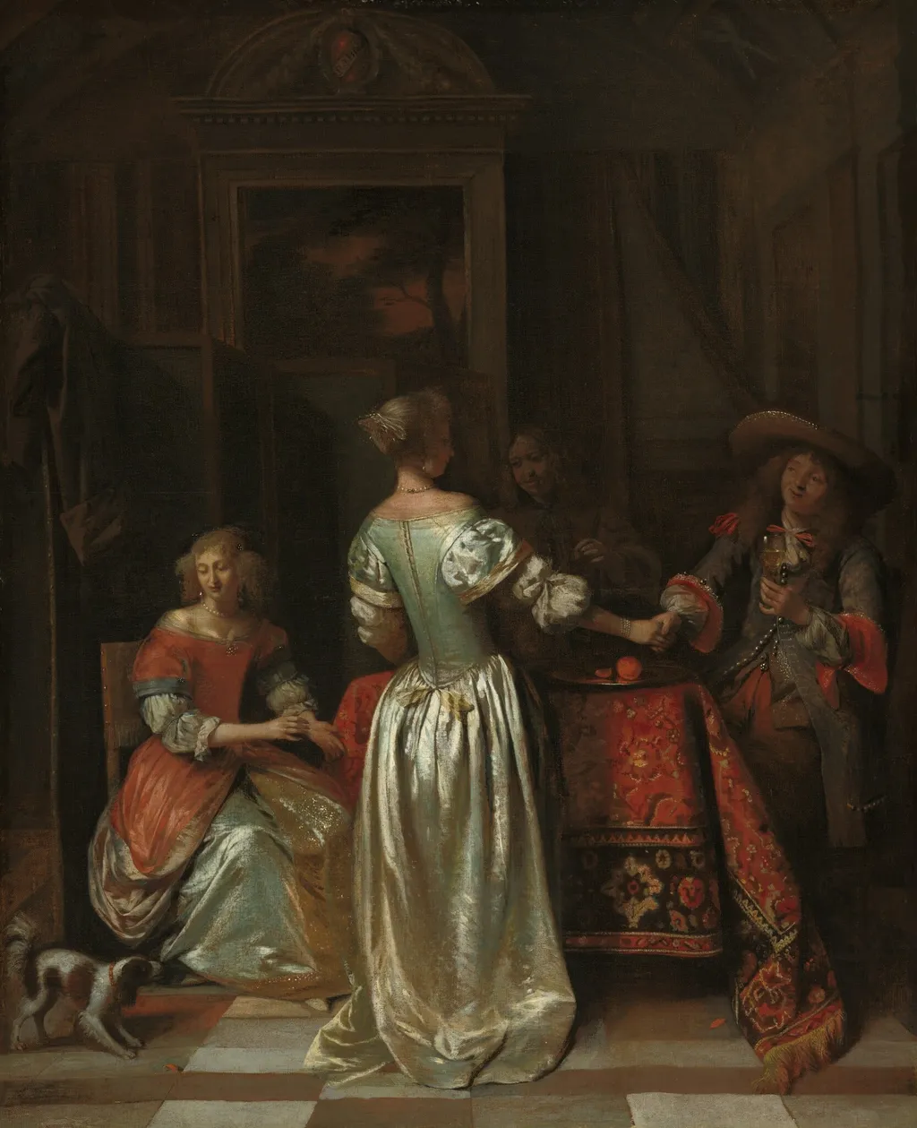 The Greeting, by Pieter de Hooch, oil, 1675