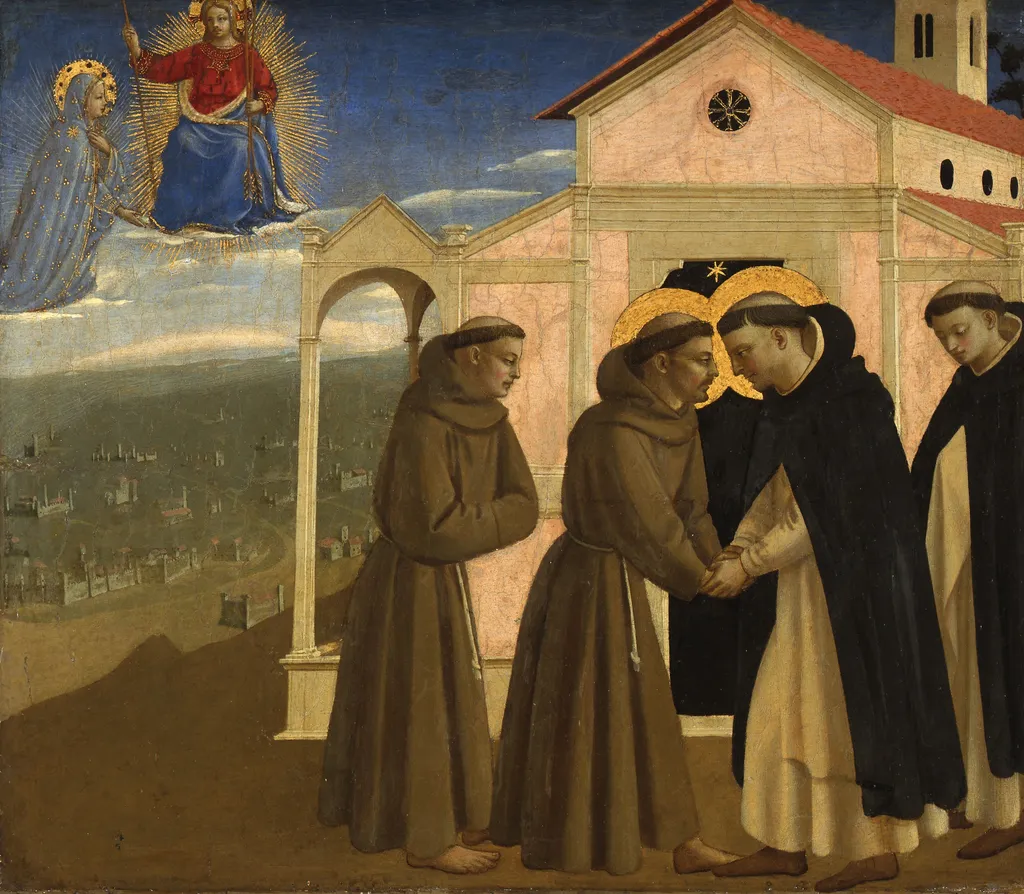 Meeting of St Francis and St Dominic, by Fra Angelico, paint, 1429