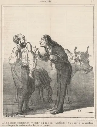 Un moment ... votre vache n'a pas eu l'epizoodie? ..., by Honoré Daumier, ink, 1866