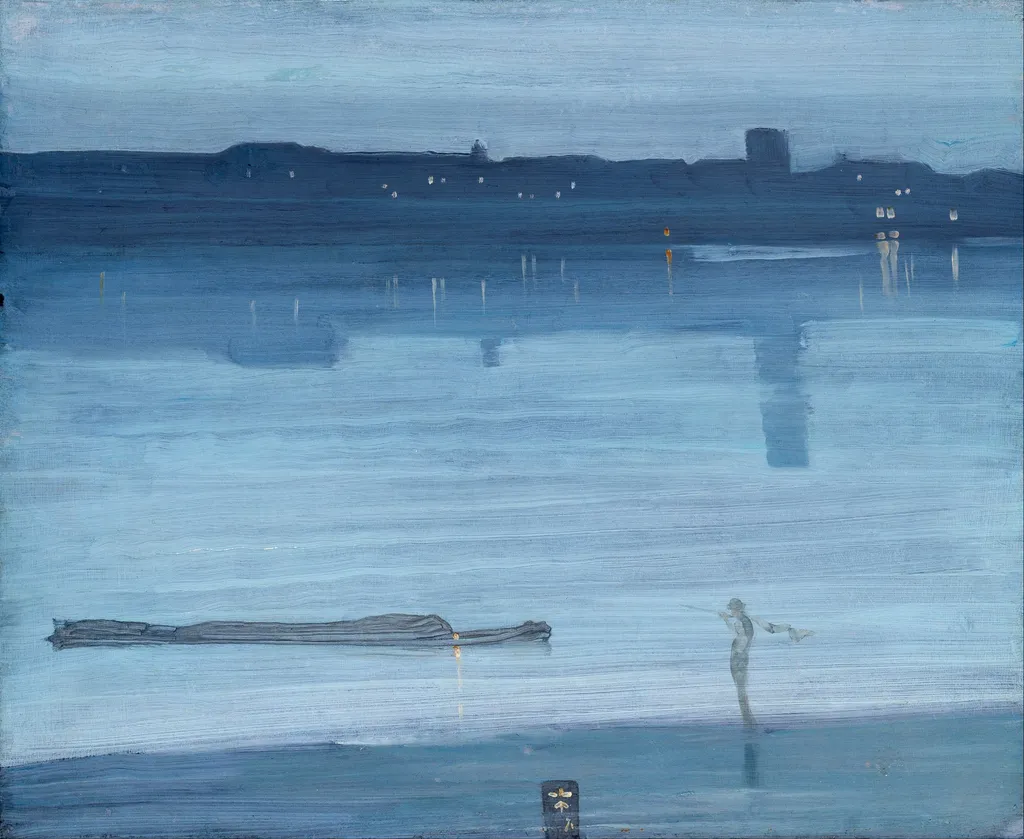 Nocturne: Blue and Silver – Chelsea, by James McNeill Whistler, oil, 1871