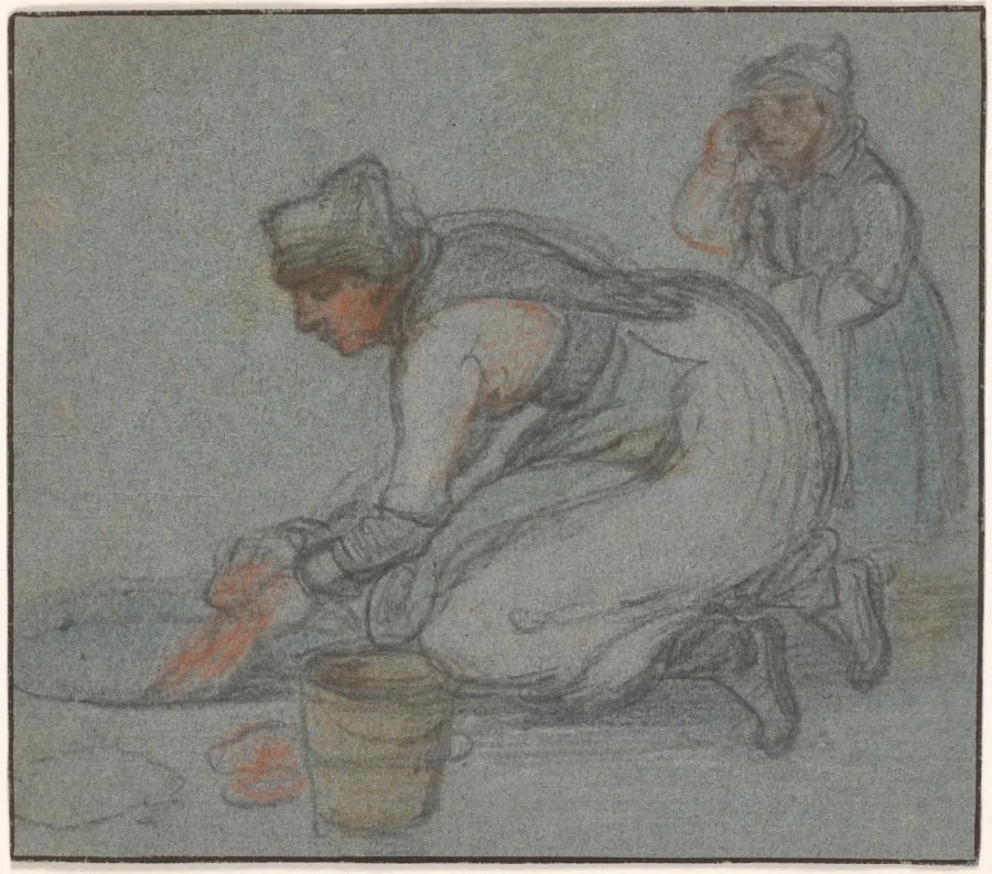 A Woman Doing Laundry in an Ice Hole (recto), detail