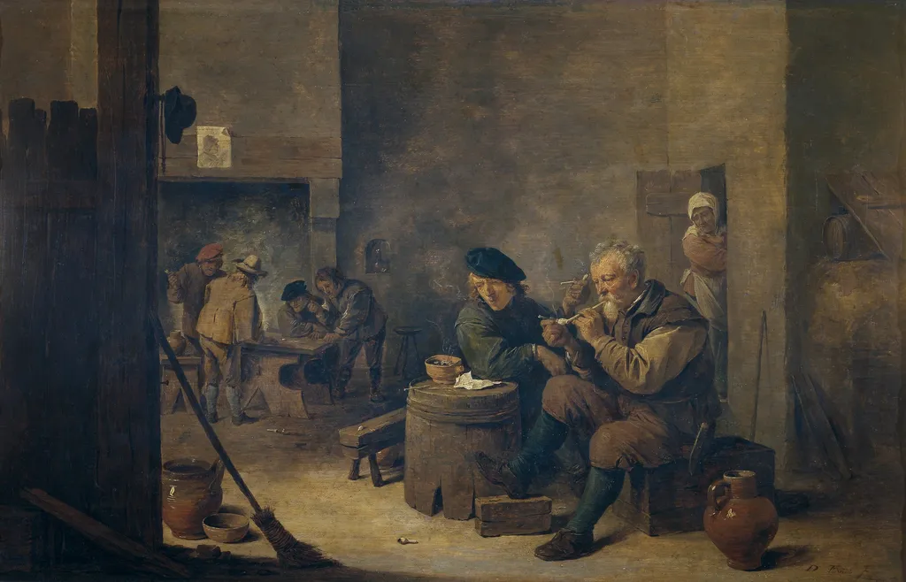 Fumadores, by David Teniers the Younger, oil, 1639