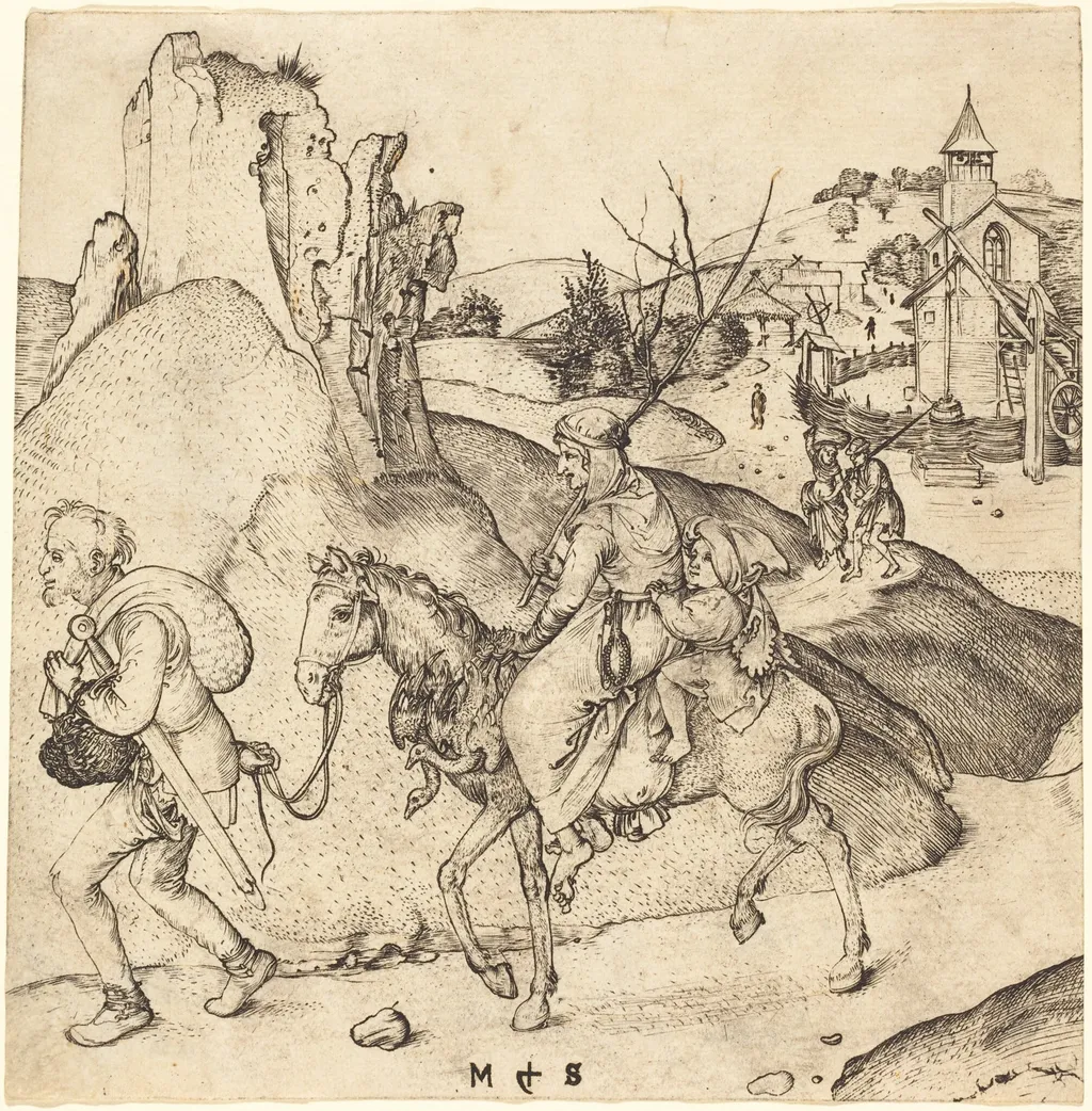 Peasant Family Going to Market, by Martin Schongauer, ink, 1472