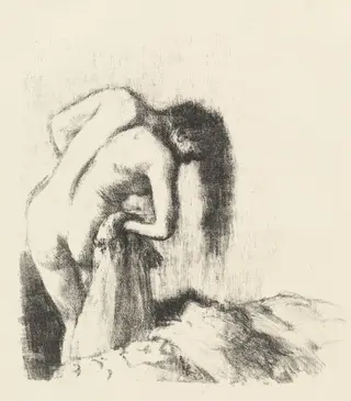 After the Bath (La sortie du bain (Petite planche)), by Edgar Degas, ink, 1891