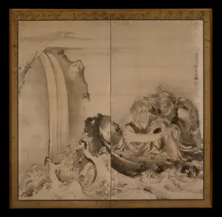 Two Figures (most likely Ryo Douhin receiving the Taoist law from Shou Rikken), by Soga Shōhaku, unspecified, 1765