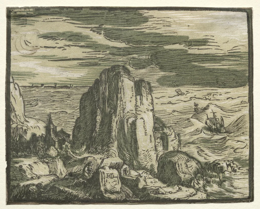 Four Small Landscapes: No. 4, Cliff on the Seashore, by Hendrick Goltzius, 1600