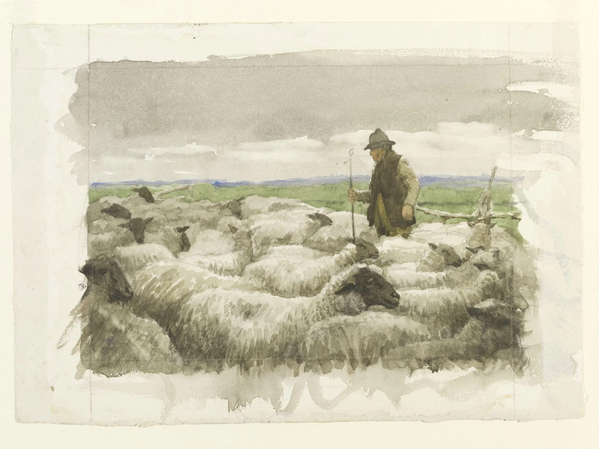 Shepherd and Sheep, detail