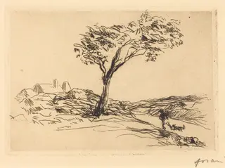 Paysage des environs de Versailles (Landscape in the Neighborhood of Versailles), by Jean-Louis Forain, ink, 1909