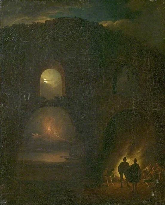 Ruins on the Coast of Naples, Italy, Moonlight, detail