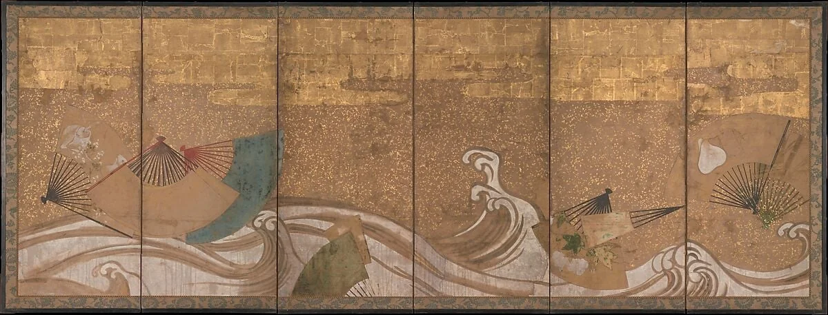 波に扇面流し図屏風|Fans upon Waves, detail