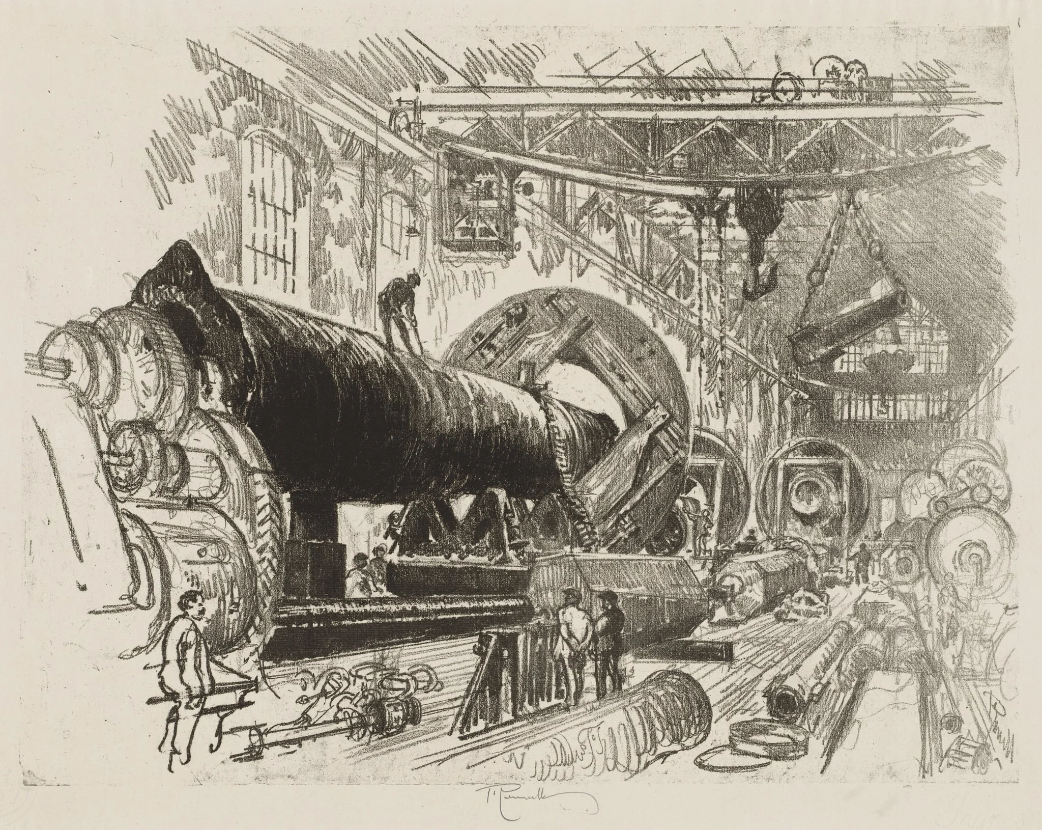 English War Work: Cutting and Turning a Big Gun, detail