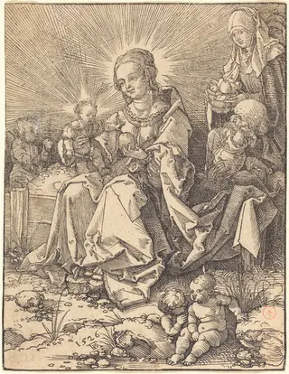 The Holy Family on a Grassy Bench, by Albrecht Dürer, ink, 1526