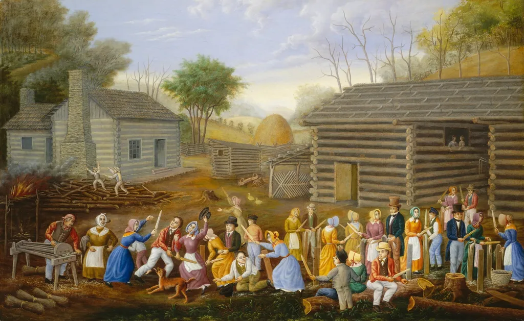 Flax Scutching Bee, by Linton Park, oil, 1885
