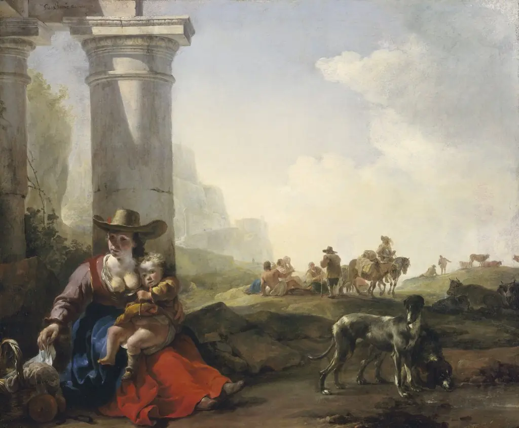 Italian Peasants among Ruins, by Jan Baptist Weenix, oil, 1650