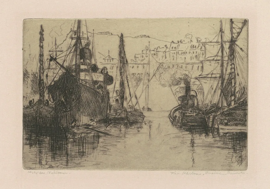 The Harbor, Quebec, Canada, by H. Ivan Neilson, ink, 1910