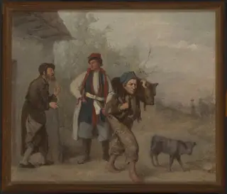Haggling over a Calf, by Aleksander Kotsis, oil, 1870