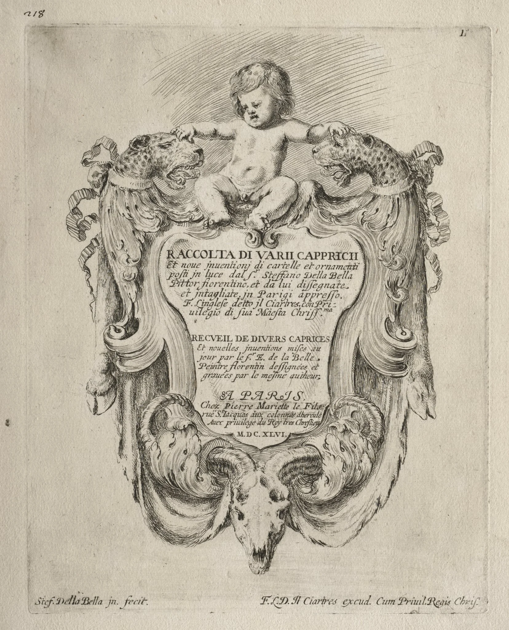 Collection of Various Caprices and New Designs of Cartouches and Ornaments: No 1, Title Page, detail