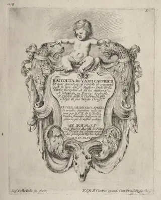 Collection of Various Caprices and New Designs of Cartouches and Ornaments:  No 1, Title Page, by Stefano Della Bella, 1646