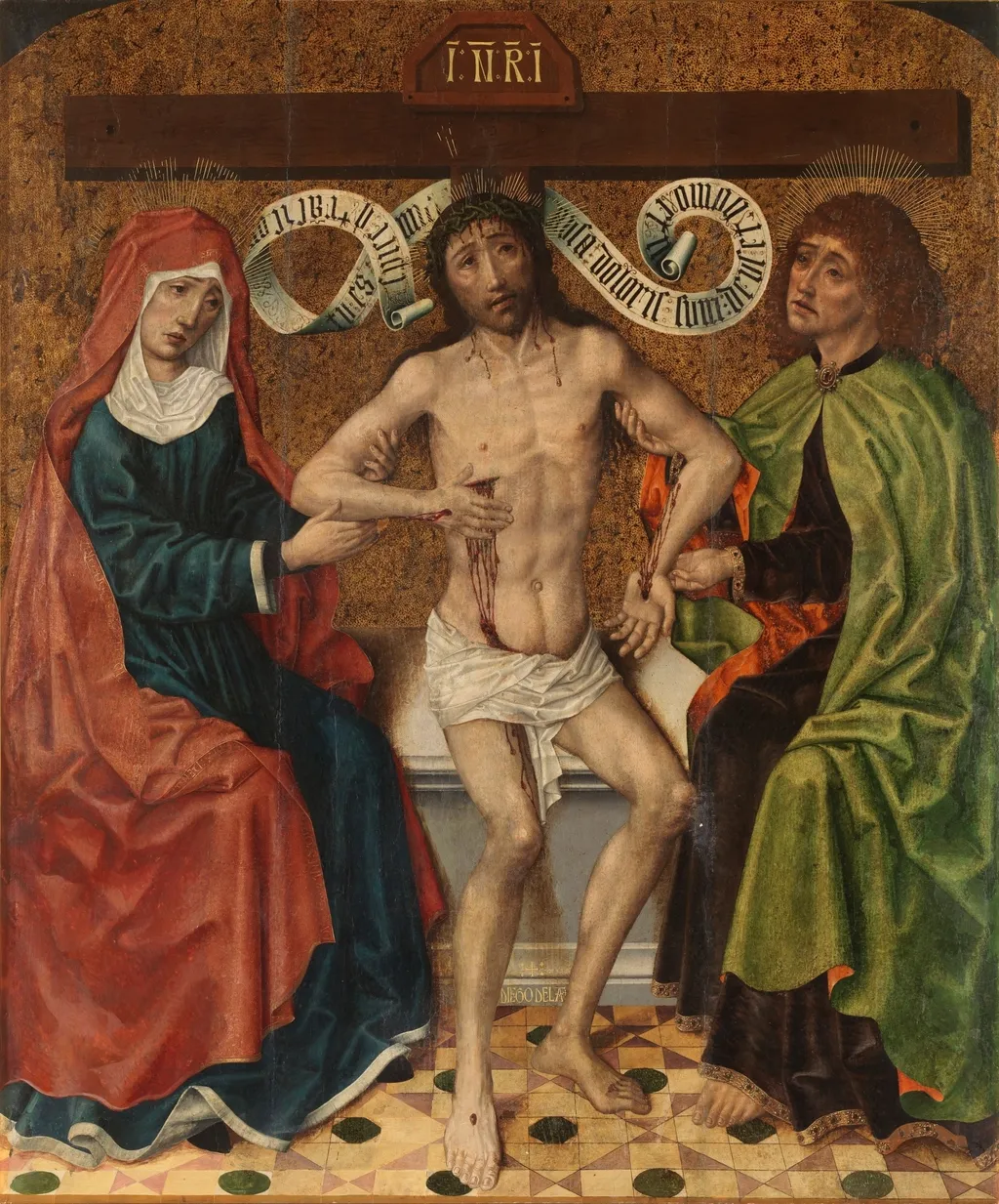 Christ between the Virgin and Saint John, by Diego de la Cruz, oil, 1450