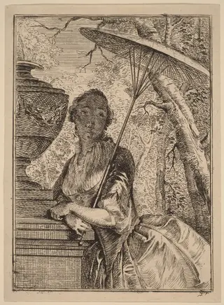 Young Woman Holding a Parasol, by Jacob Buys, ink, 1762