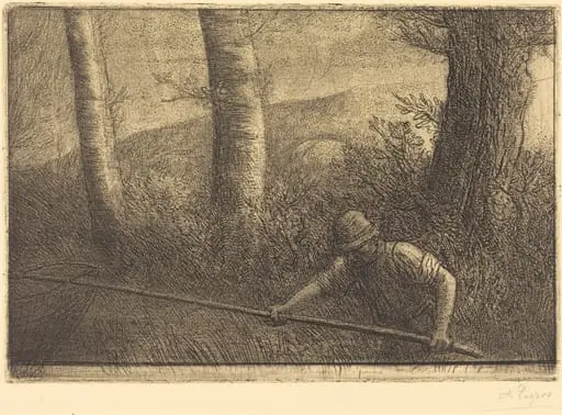 Fisherman with a Hoop-net (La peche a la truble), by Alphonse Legros, ink, 1874