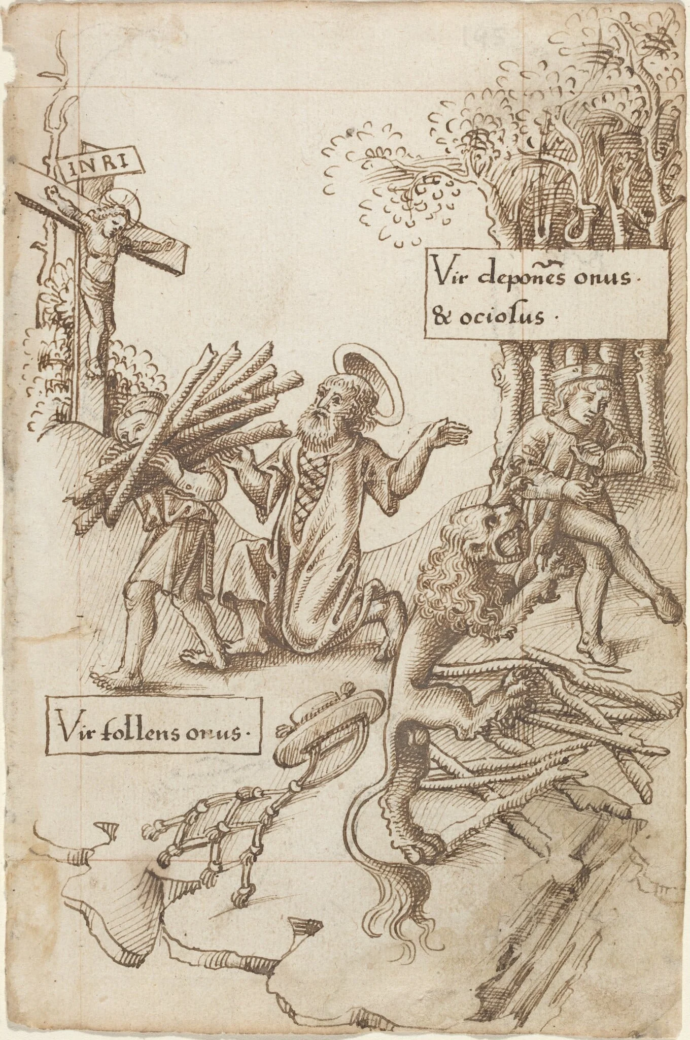 "Help Him Who Takes up His Burden, Not Him Who Lays It down" [fol. 31 recto], detail