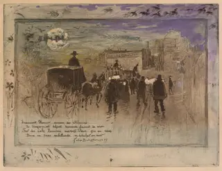 Funeral Procession on the Boulevard de Clichy, by Félix-Hilaire Buhot, watercolor, 1887