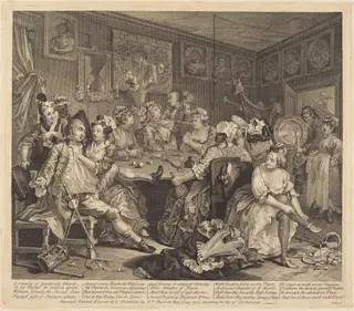 A Rake's Progress: pl.3, by William Hogarth, ink, 1735