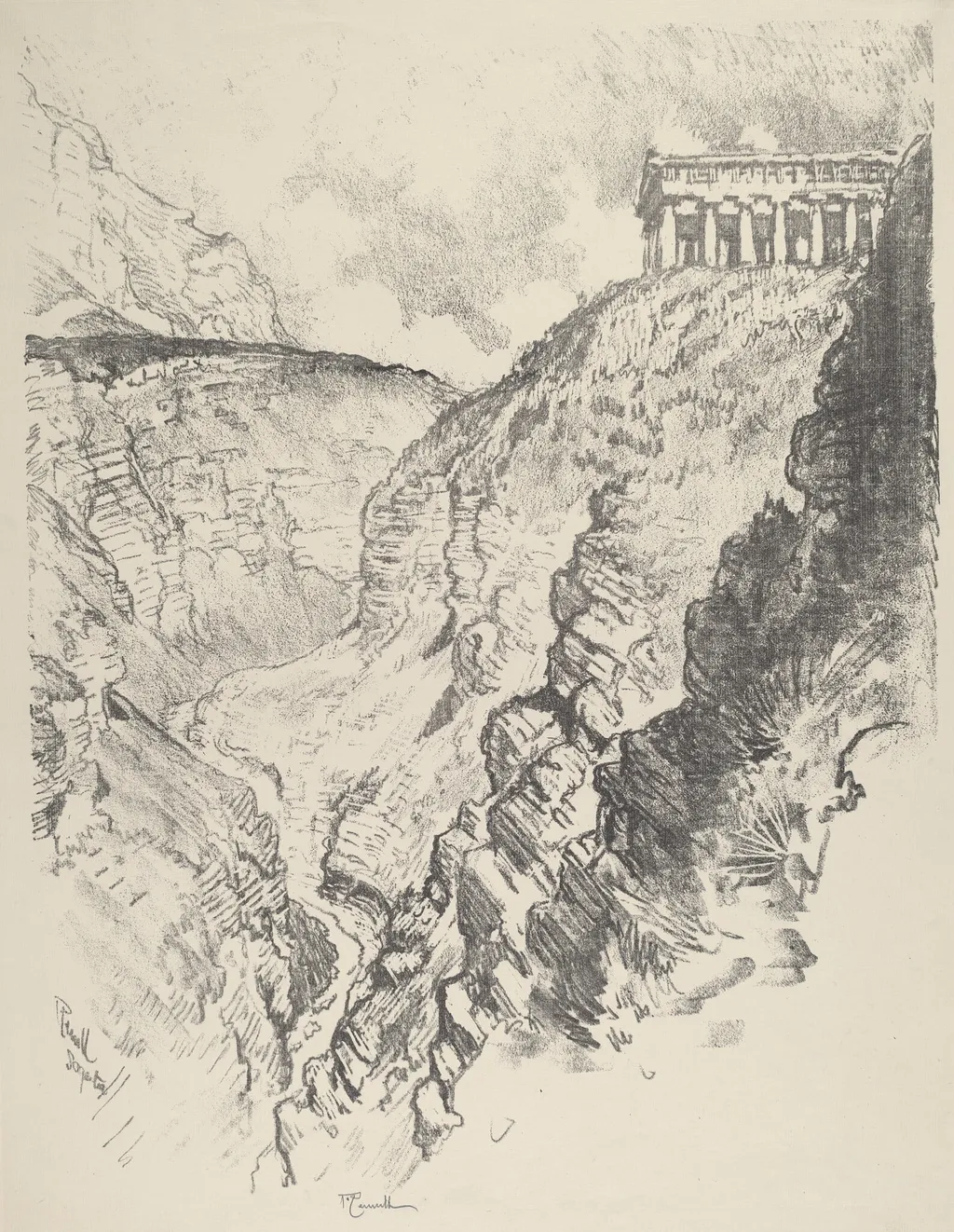 Temple over the Canon, Segesta, by Joseph Pennell, ink, 1913