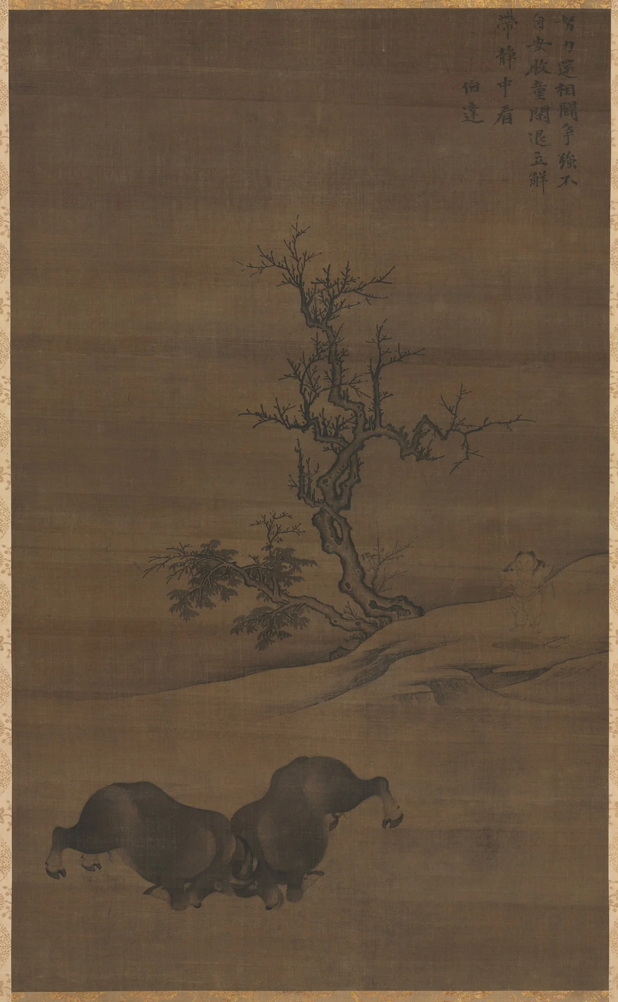 Herdboys and Buffalo in Landscape, detail