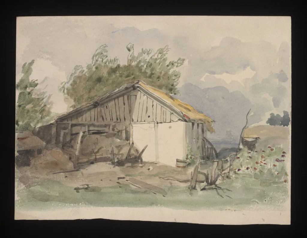 Watercolour drawing by the Grieve family, probably by Thomas Grieve, showing a hut at Margate, by Thomas Grieve, 1850