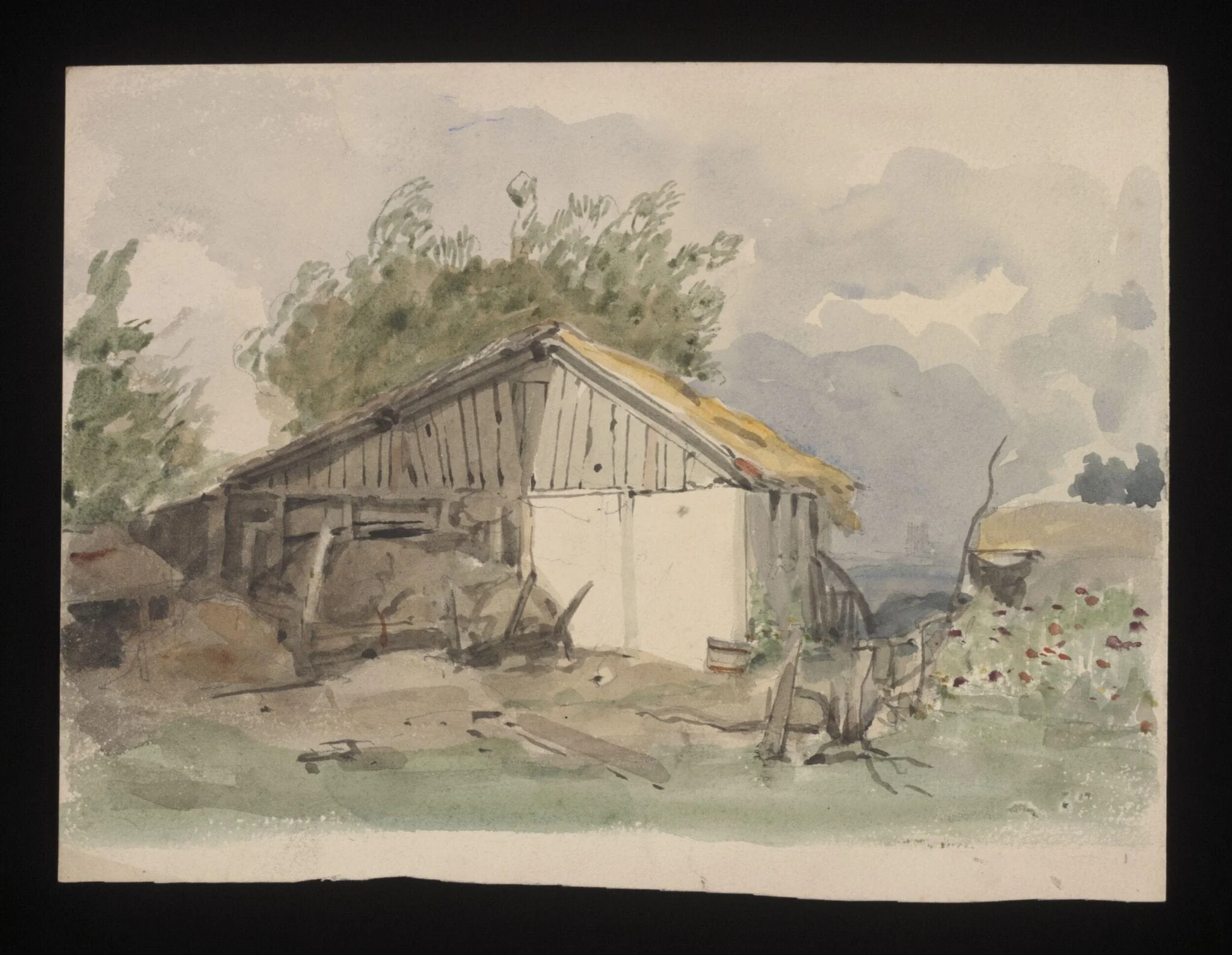 Watercolour drawing by the Grieve family, probably by Thomas Grieve, showing a hut at Margate, detail