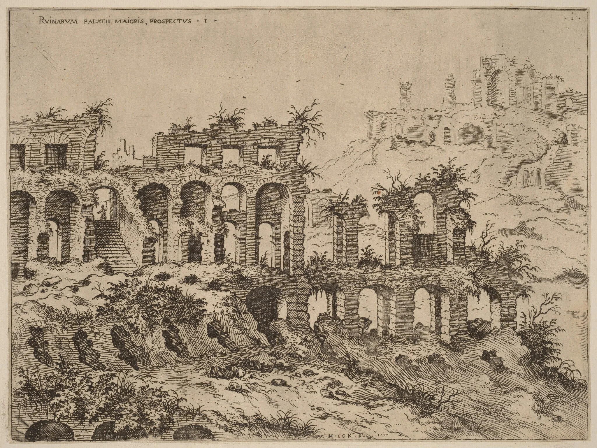 View of the Colosseum with the Palatine in the Background, detail