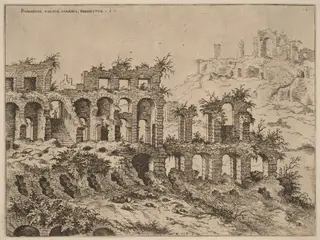 View of the Colosseum with the Palatine in the Background, by Hieronymus Cock, ink, 1550